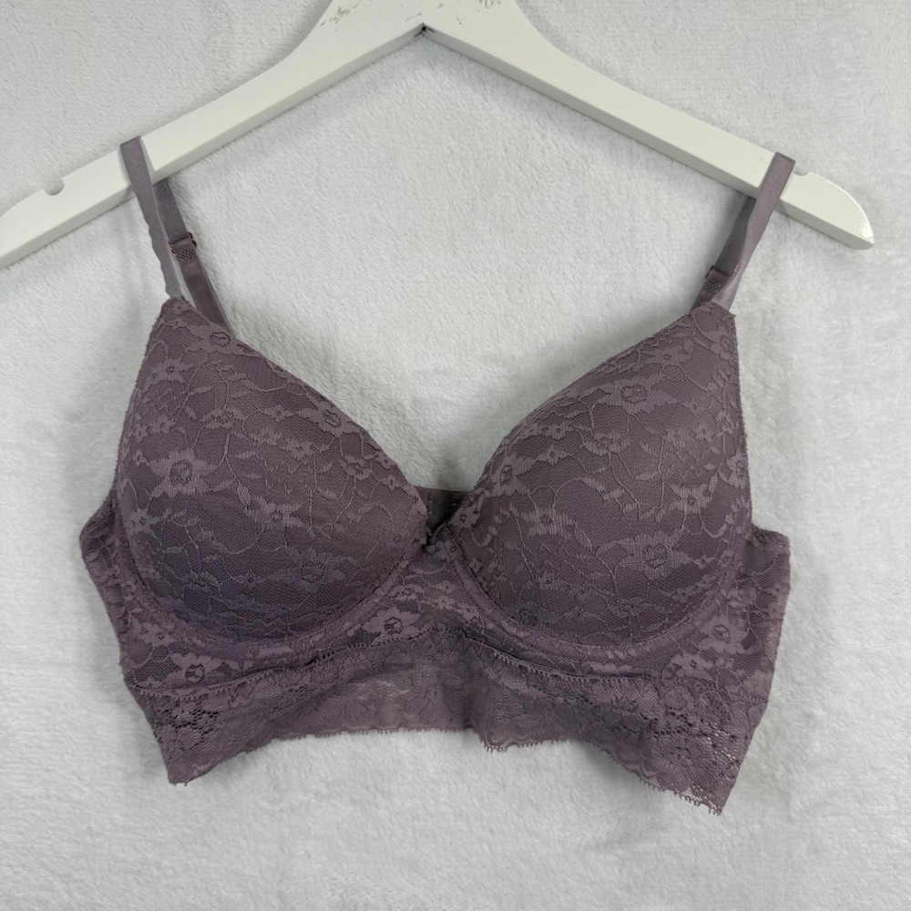 Thalia Sodi Intimates‎ Lace Longline Bralette Bra 36C Dusty Purple FTSFB042E